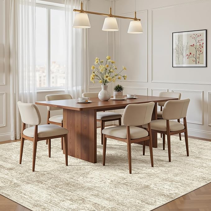 Madane 5x7 Area Rugs for Living Room, Washable Vintage Natural Beige Rug - Image 3