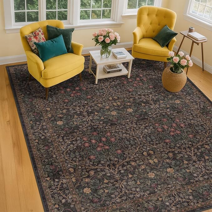 Dark Brown Washable Area Rug for Living Room - Image 3