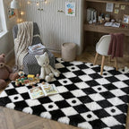 PureCozy Checkered Rug 5x7 Fluffy Shag Living Room Black and White Area Rug - Image 3
