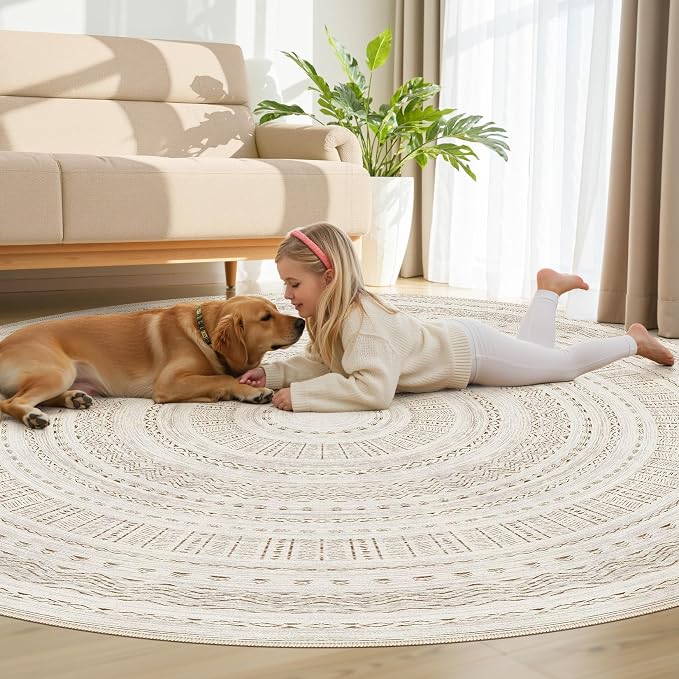 cotiled 8x8 Round Area Rugs Living Room Rug: Washable Boho Rugs - Image 7