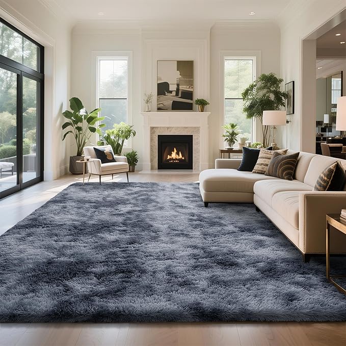 yongyangjuxin Fluffy Rug Shag Area Rug, Mottling Dark Grey 9x12 Area Rugs by Yongyangjuxi