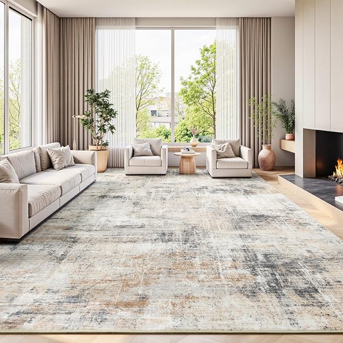 Lofus 9x12 Area Rug for Living Room, Neutral Modern Washable Carpet for Bedroom by Lofus