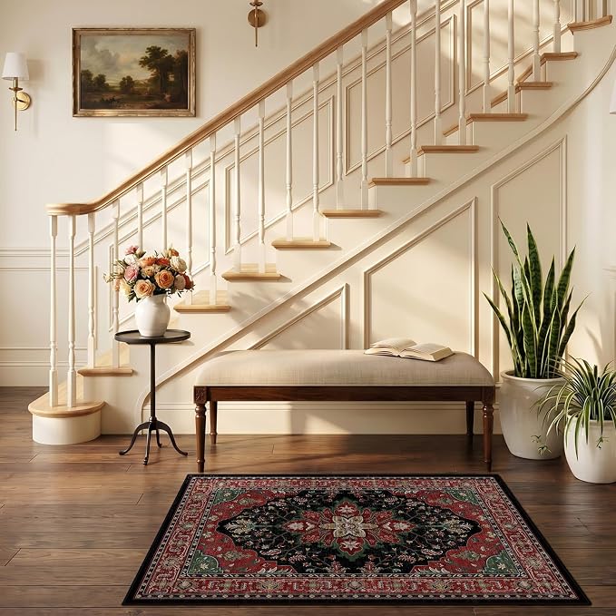 RELEANY Area Rugs Small 2'6"x4' Washable Non-Slip, Floral Vintage Distress - Image 2