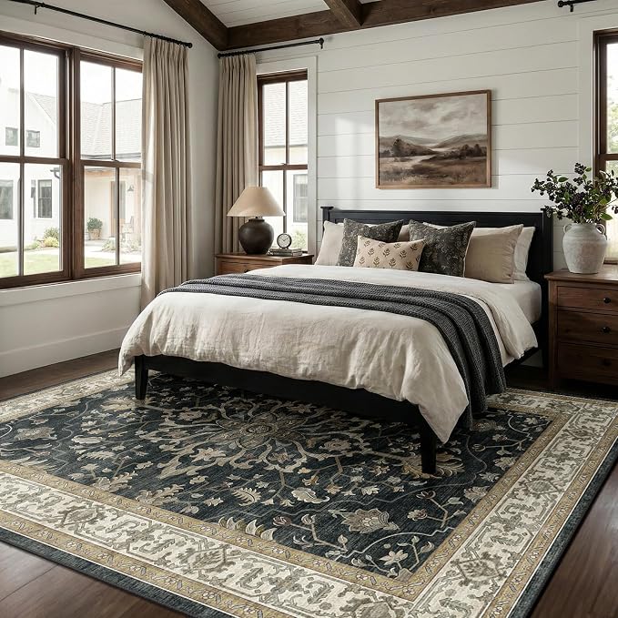 RELEANY Area Rugs 8'x10' Washable Non-Slip, Floral Vintage Distress Medallion - Image 3