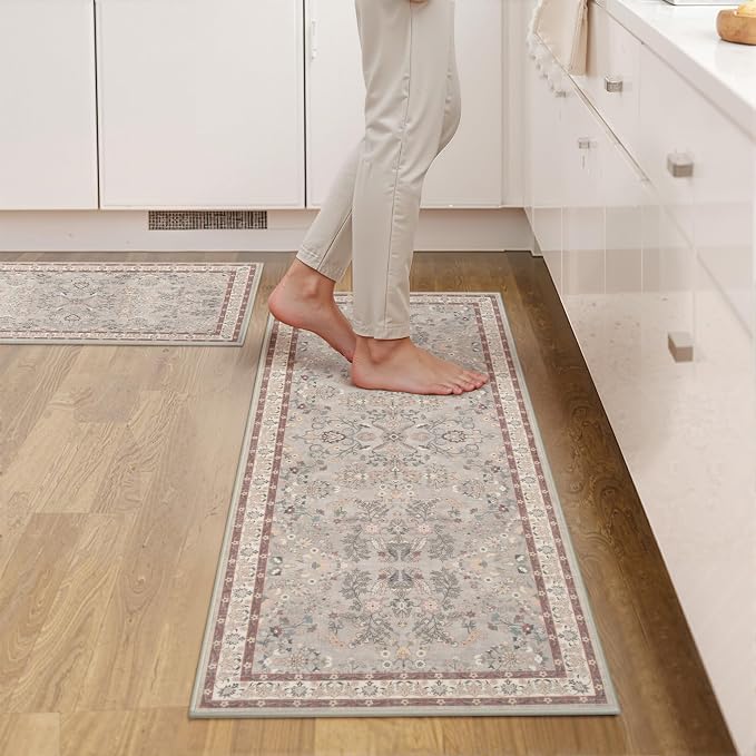 GRANNY SAYS Boho Kitchen Rug Sets of 2, Non Slip Washable Faux Wool Kitchen Mats by GRANNYSAYS