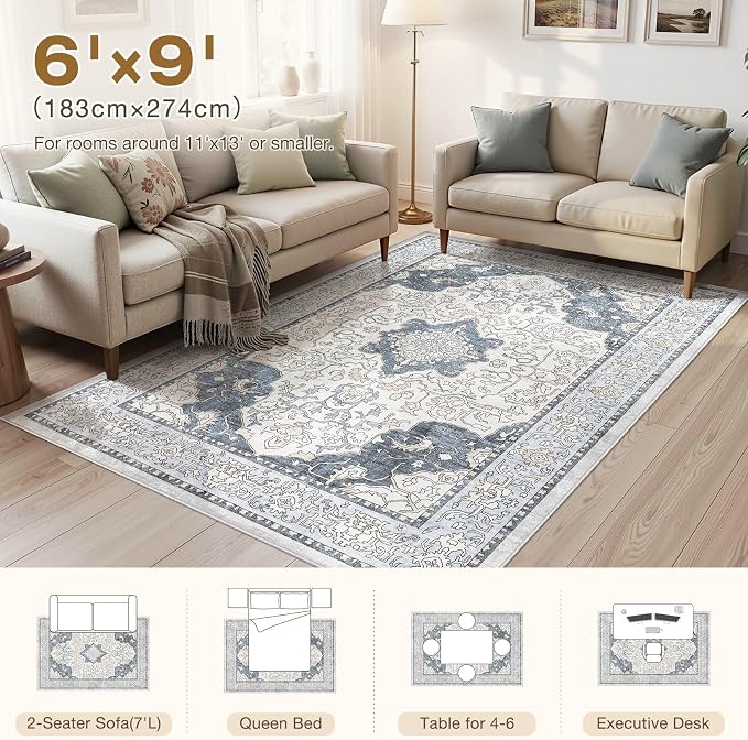 cotiled 6x9 Area Rug Machine Washable Vintage Carpet - Image 7
