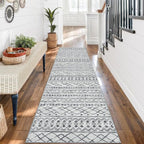 KUTA Moroccan Washable Runner Rug, 2x7 Non-Slip Vintage Grey White Boho Hallway - Image 3