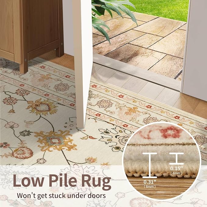 Rugxara Floral Rug for Living Room Bedroom, 3x5 Washable Area Rug, Vintage Boho - Image 8