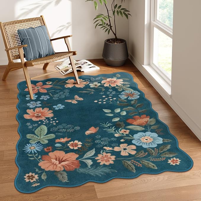 Lahome Floral Washable Rugs for Bedroom, 4X6 Area Rug Ultra-Thin Soft Living by Lahome