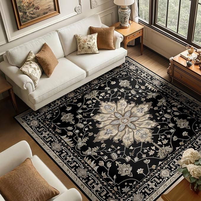 RELEANY Area Rugs Square 6ft Washable Non-Slip, Floral Vintage Distress by RELEANY