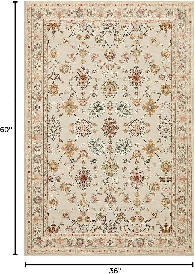 Rugxara Floral Rug for Living Room Bedroom, 3x5 Washable Area Rug, Vintage Boho - Image 2