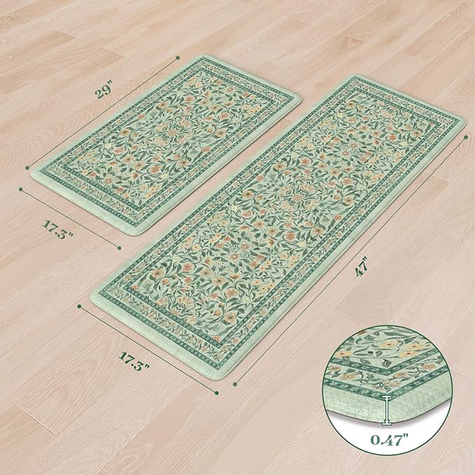 KIMODE Anti Fatigue Mats for Kitchen Floor, 17.3"x29"+17.3"x47" Farmhouse - Image 2