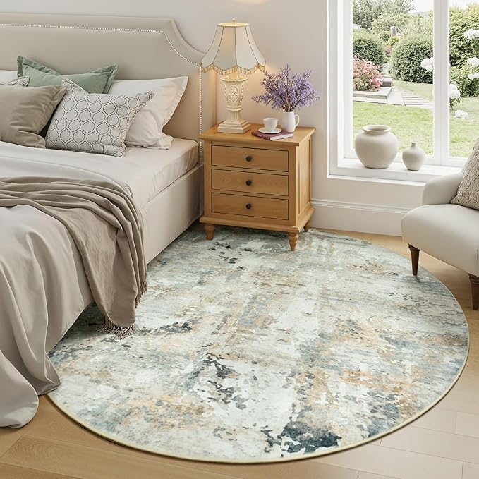 Abstract Round Rugs 8ft, Non-Slip Washable Circle Rug - Image 8