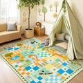 4x6 Washable Kid Playroom Rug, Unisex Green Safari Jungle Woodland Animal by Snoffic