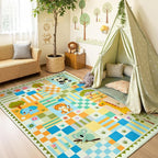 4x6 Washable Kid Playroom Rug, Unisex Green Safari Jungle Woodland Animal by Snoffic