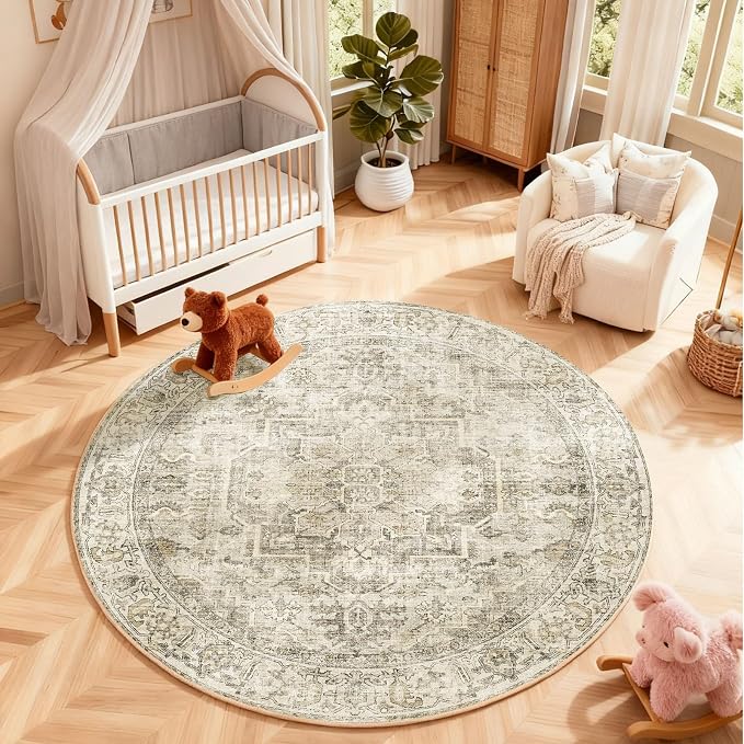4x4 Round Bedroom Rug Washable: Living Room Rug Stain Resistant Non Slip Low - Image 6