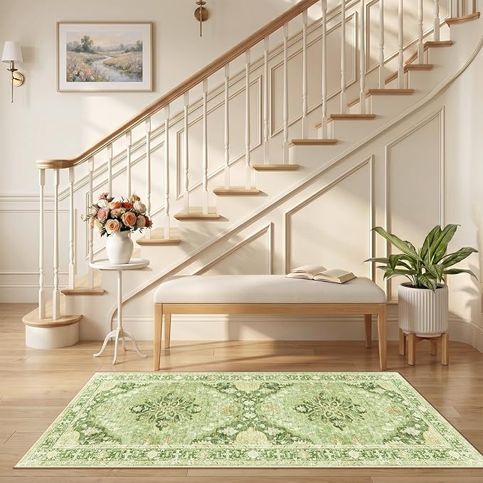 RELEANY Area Rugs Runner 2'6"x5' Washable Non-Slip, Floral Vintage Distress by RELEANY
