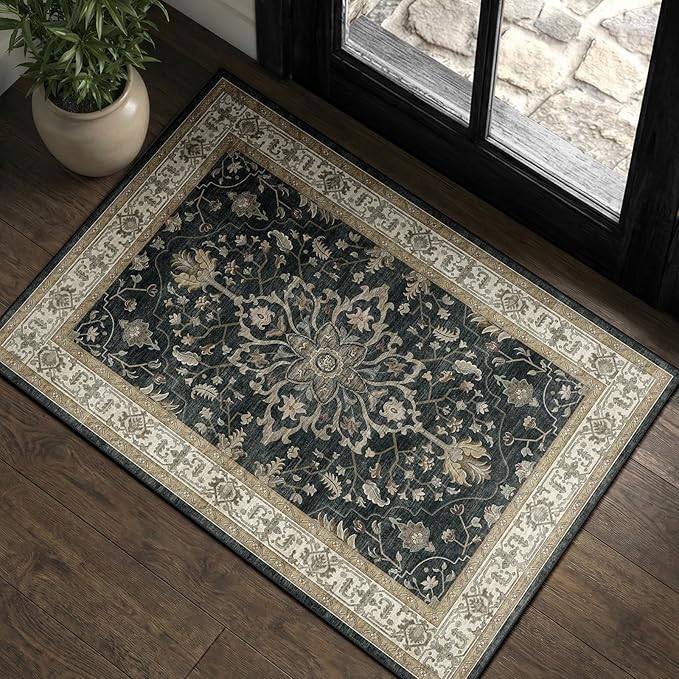 RELEANY Area Rugs Small 2'x3' Washable Non-Slip, Floral Vintage Distress by RELEANY