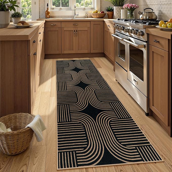 Lahome Enfys Modern Geometric Black Runner Rug, 2x8 Indoor Outdoor Hallway - Image 3
