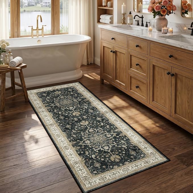 RELEANY Area Rugs Runner 2'6"x5' Washable Non-Slip, Floral Vintage Distress by RELEANY