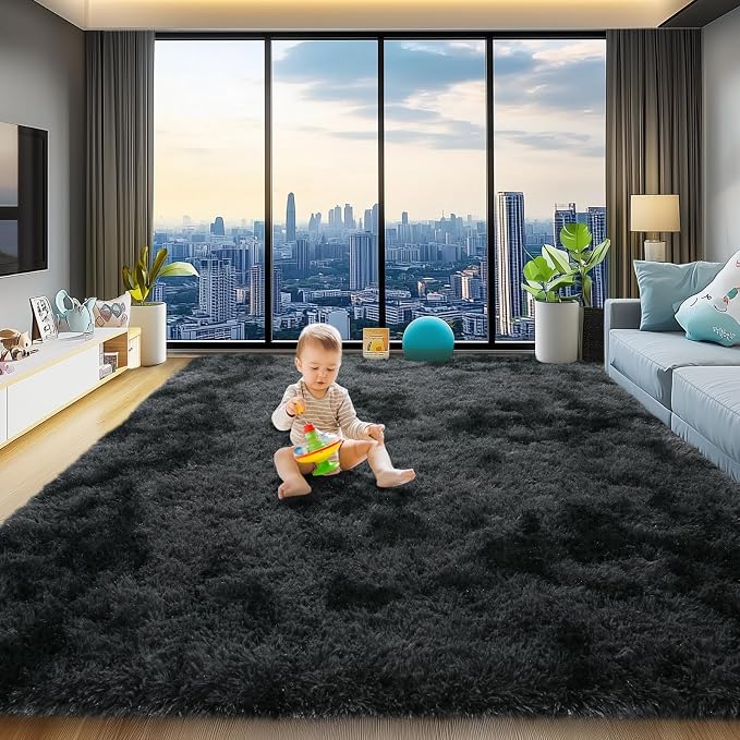 qulint 8x10 Area Rug for Living Room, Plush Fuzzy Carpet for Dorm Kid Room Home by QULINT