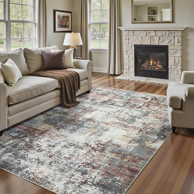 5x7 Area Rugs, Abstract Modern Machine Washable Rugs by Carpelux