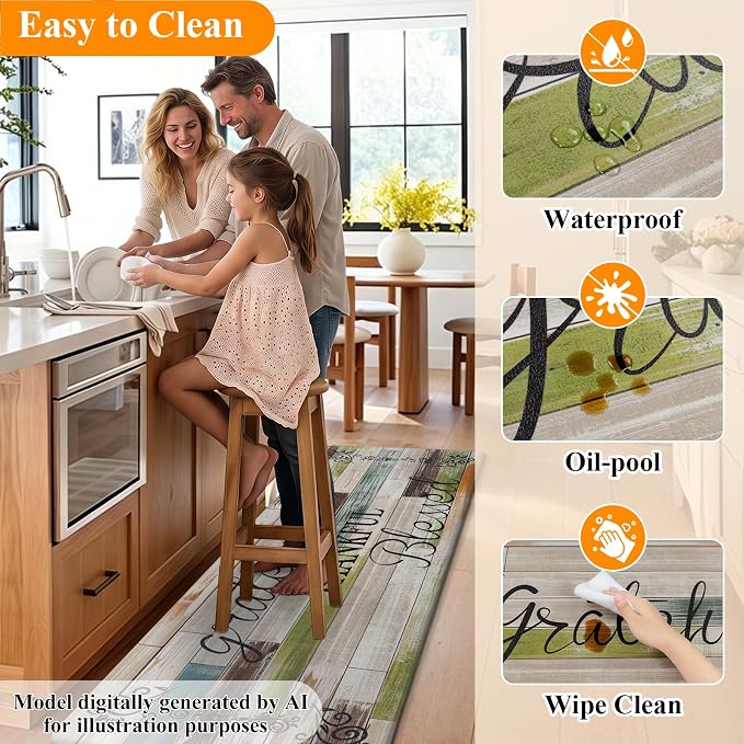 HEBE Anti Fatigue Kitchen Rugs Set of 2, Non Slip Cushioned Kitchen Mats - Image 6