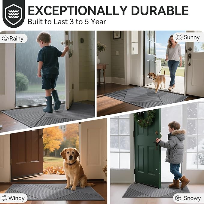 Front Door Mat 31''x47'', Non Slip Absorbent Dirt Resist Washable Low-Profile - Image 9
