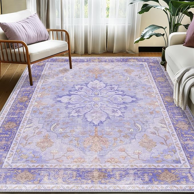 RELEANY Area Rugs 5'x7' Washable Non-Slip, Floral Vintage Distress Medallion - Image 2