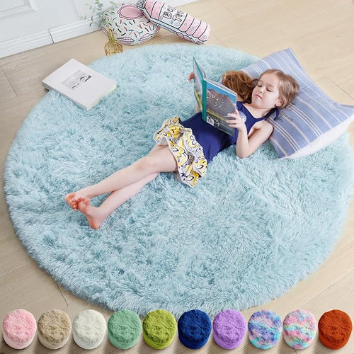 Amdrebio Light Blue Round Circle Area Rug 6Ft by Amdrebio