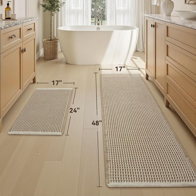 Upgraded Waffle Bath Mat Set of 2 Super Absorbent Non Slip Bath Mats - Image 2