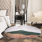 5ft Abstract Round Rug, Chic Washable Non-Slip Sun and Mountain Area Circle Rug by Sungea
