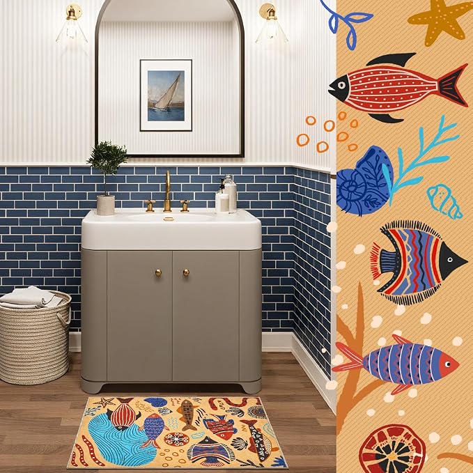 jinchan 2x3 Coastal Area Rug Kids Washable Fun Rug Colorful Ocean Fish Small - Image 6