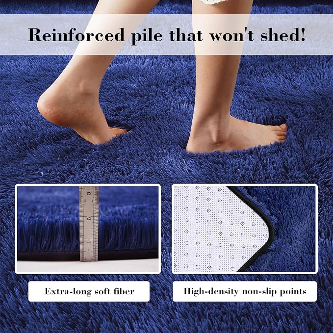 Blue Fluffy Rug Shag Area Rug, 5x8 Area Rugs - Image 4