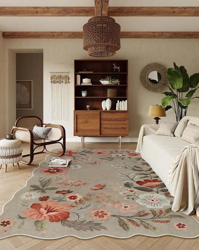 Lahome Floral Washable Rugs for Living Room, 5x7 Area Rugs Soft Non-Slip Stain by Lahome