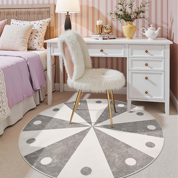 jinchan 5ft Round Rug Grey Washable Fun Cute Playroom Mat Non Slip Cheerful - Image 3