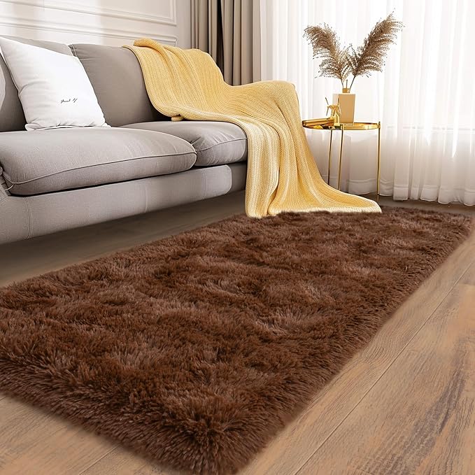Soft Runner Rugs for Bedroom Hallways, 2x5 Brown Fluffy Shag Throw Area Rug Non - Image 5