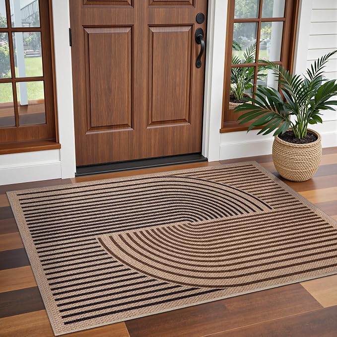 Tangsoo Easy Jute 3x5 Rug for Living Room, Non-Slip Thin Dark Brown Rainbow - Image 2