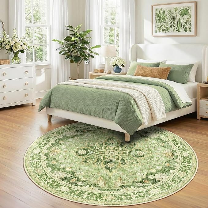 RELEANY Area Rugs Round 7ft Washable Non-Slip, Floral Vintage Distress - Image 2