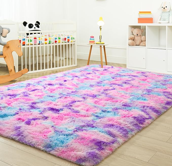 Tepook Soft Rainbow Rug 8x10 for Girls Room, Cute Fluffy Girls Bedroom Area Rug - Image 9