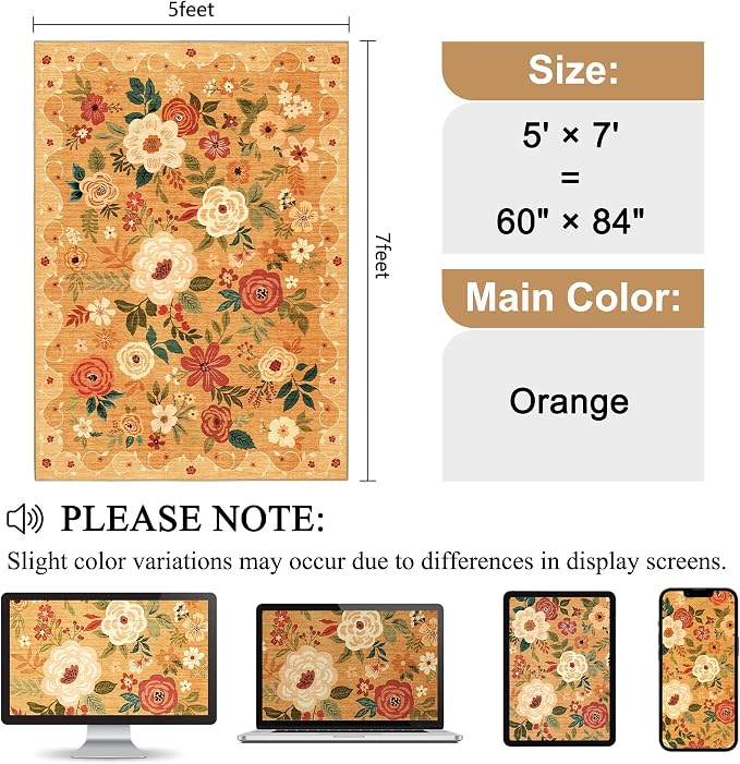 DUKINO 5x7 Area Rug, Floral Rugs - Image 2