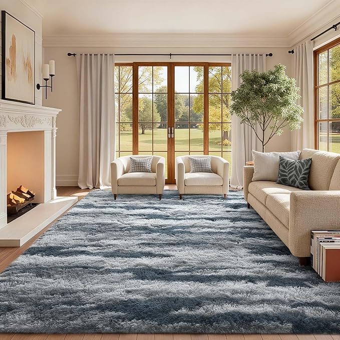 9x12 Ft Extra Large Shag Rugs for Living Room, Tie Dyed Ultra Soft Fluffy Furry by Cuzwlovita