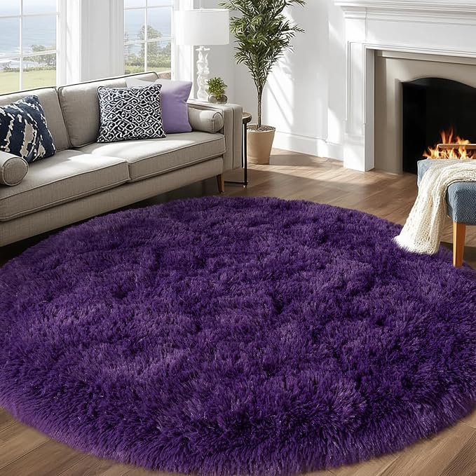 Round Purple Rug for Bedroom, 5 ft Circle Area Rugs for Living Room, Soft - Image 8