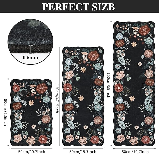Homcomoda Kitchen Mats for Floor 3PC, Floral Washable Kitchen Rugs Non Slip - Image 2