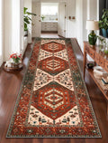 SERISSA Runner Rug for Hallways, Long Boho Rug Vintage Terracotta Green Hallway by SERISSAHomeDecorCollection