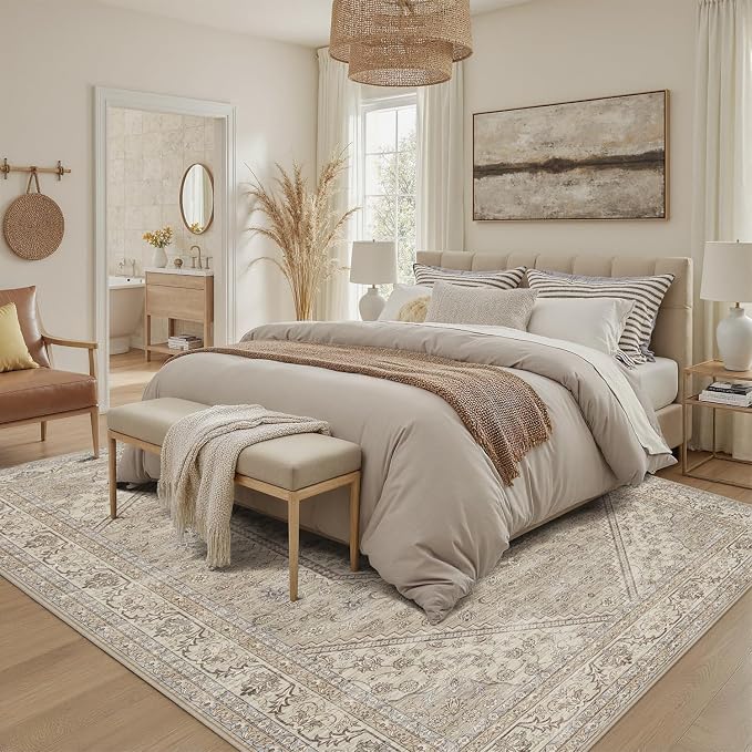 DCX Machine Washable Brown and Beige Area Rug 8x10, Non Slip Stain Resistant - Image 2