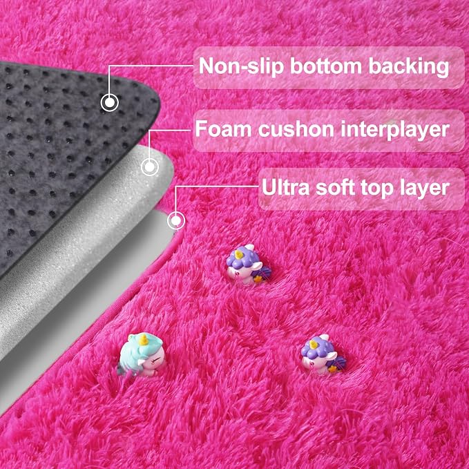 qulint 5x7 Area Rug for Living Room, Fluffy Hot Pink Rugs for Bedroom Soft Shag - Image 6