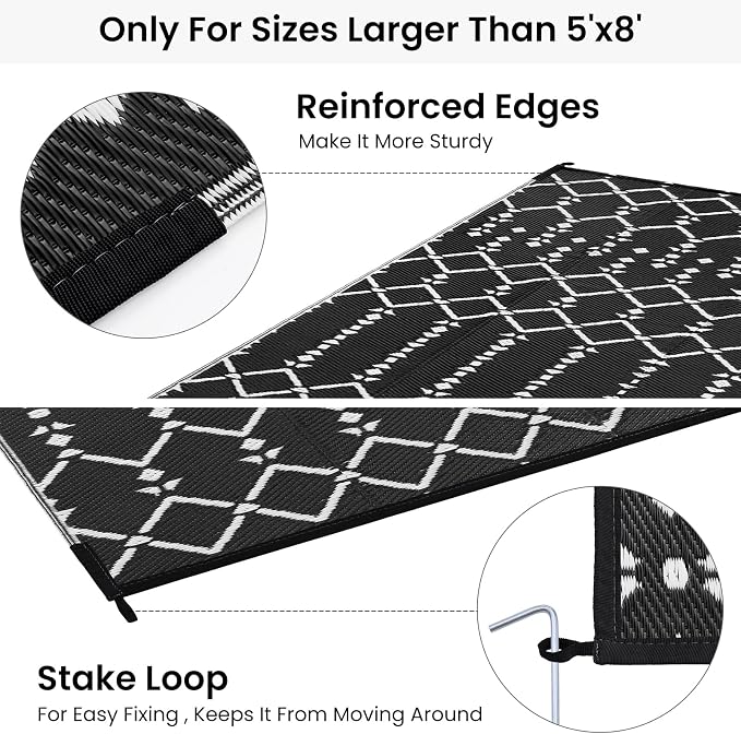 Smiry Outdoor Rug 8x10 ft, Waterproof Reversible Plastic Straw Rugs, Boho - Image 4