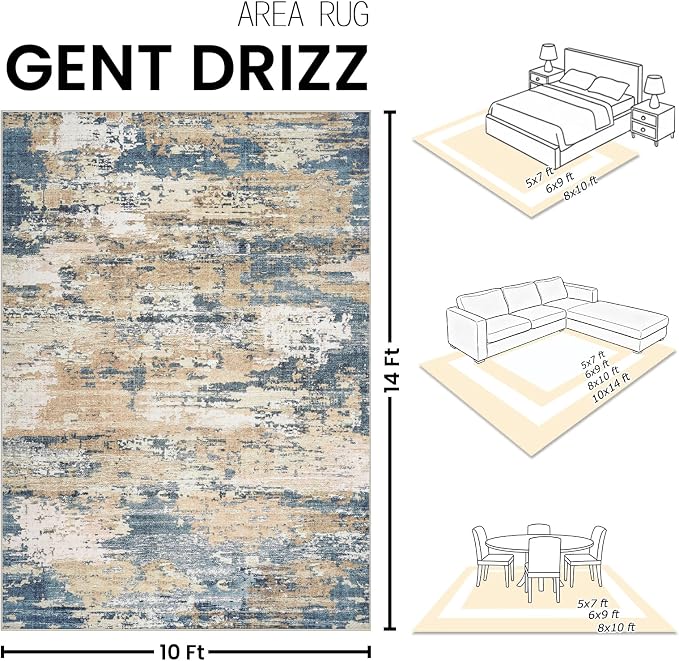 Area Rugs 10x14 Living Room: Large Soft Washable Rug Modern Abstract Anti-Skid - Image 2
