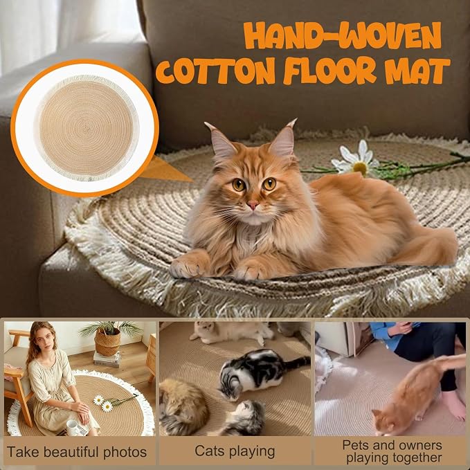 Cotton Rope Area Rug for Cats, Cat Scratch Rug, Washable Boho Braided Circle Rug - Image 4